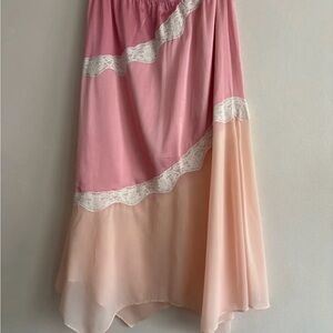 LoveShackFancy Pink and Cream Midi Skirt